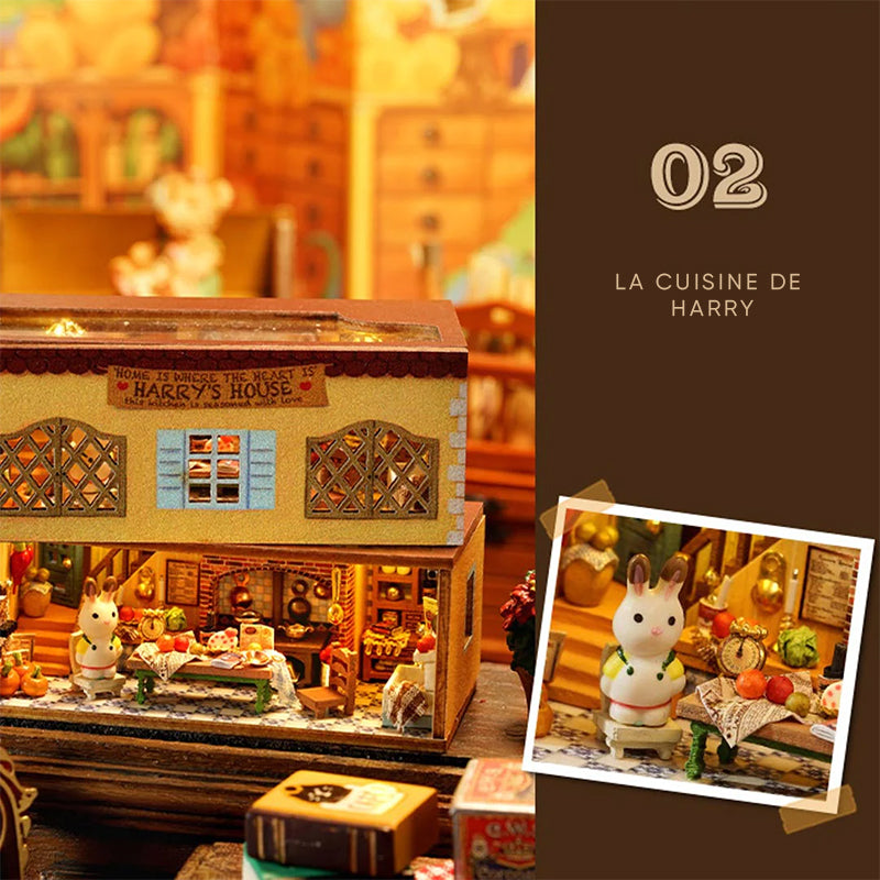 Kit de maison de poupée en bois Mini Rabbit Town avec meubles