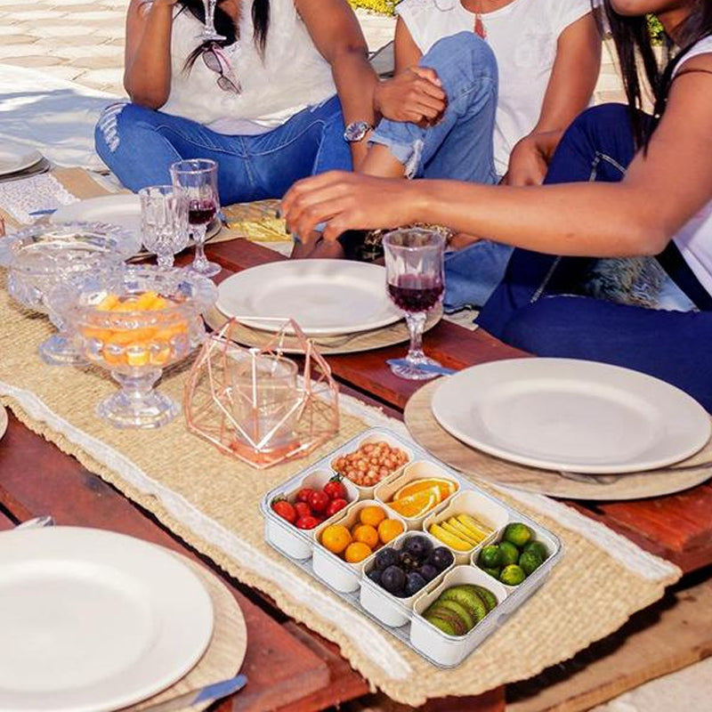 Boîte de conservation transparente pour aliments à plusieurs compartiments avec couvercle et poignée