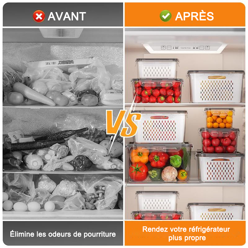 Récipients de conservation des aliments pour réfrigérateur avec passoire amovible
