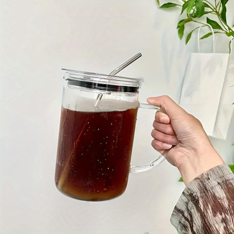 Grande tasse en verre avec couvercle et paille