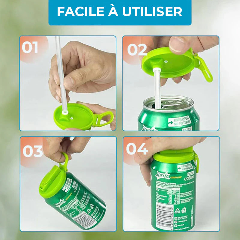 Couvercle pour canette de soda paille