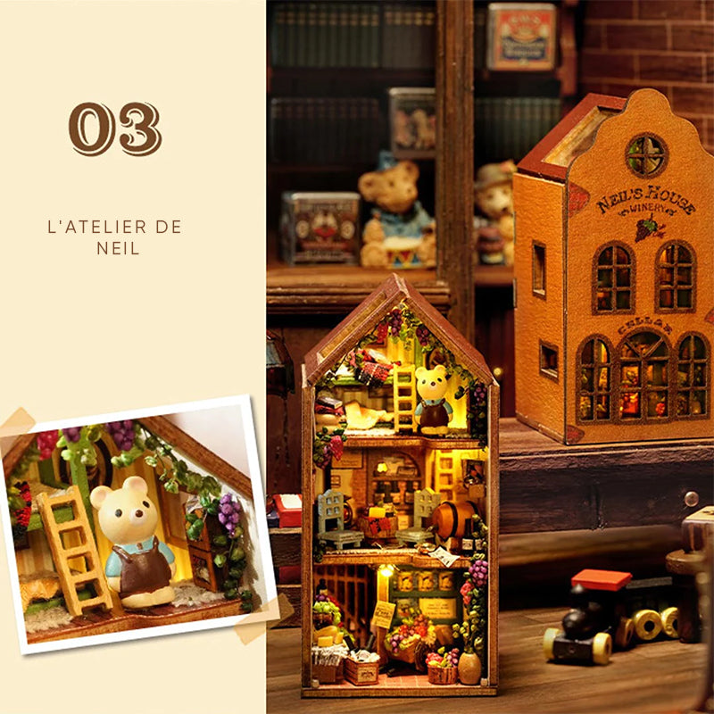 Kit de maison de poupée en bois Mini Rabbit Town avec meubles