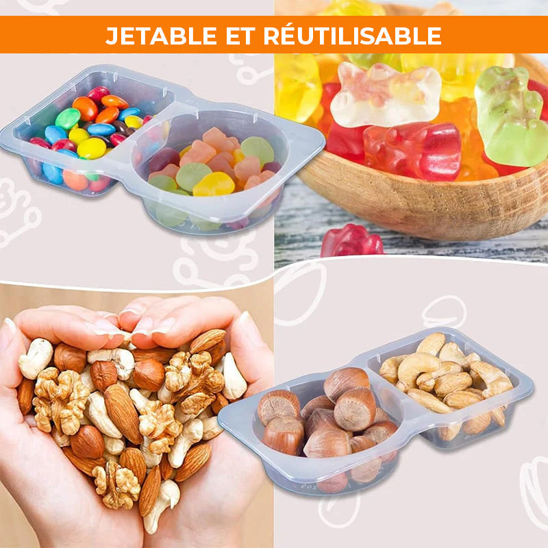 Récipients à encas à double compartiment avec couvercles