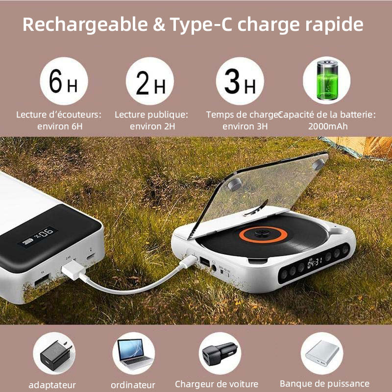 Lecteur CD portable compatible Bluetooth