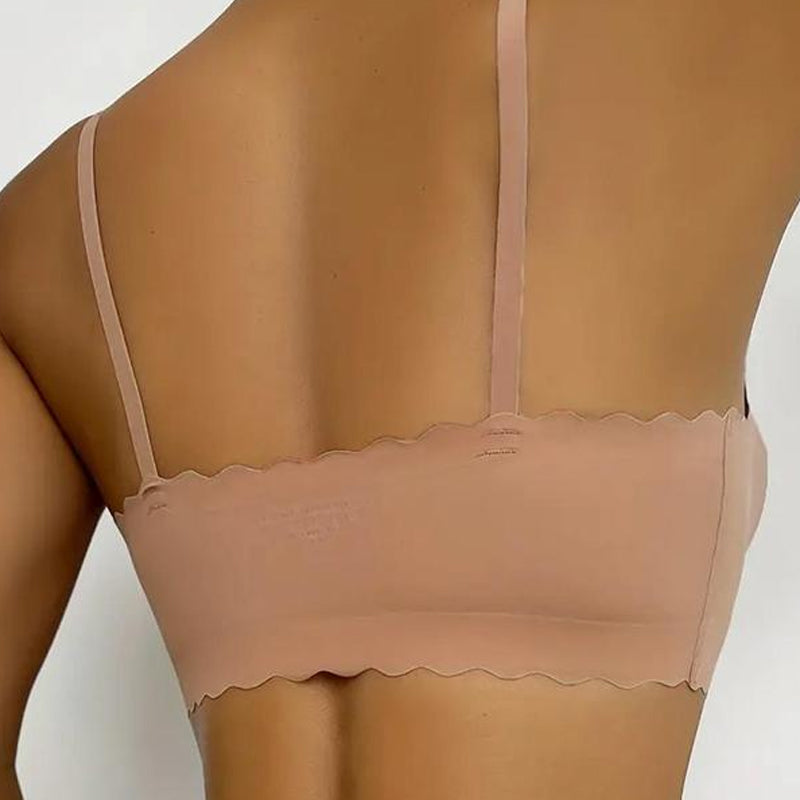 Soutien-gorge push-up sans armatures à bordure festonnée unie pour femme