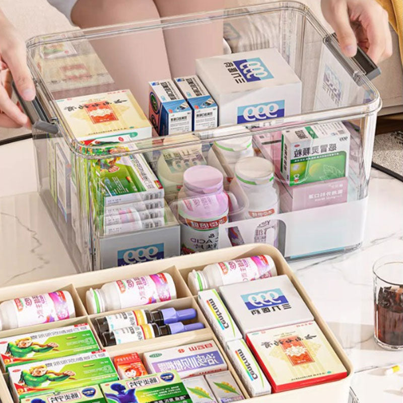 Boîte de rangement pour médicaments transparente avec poignée