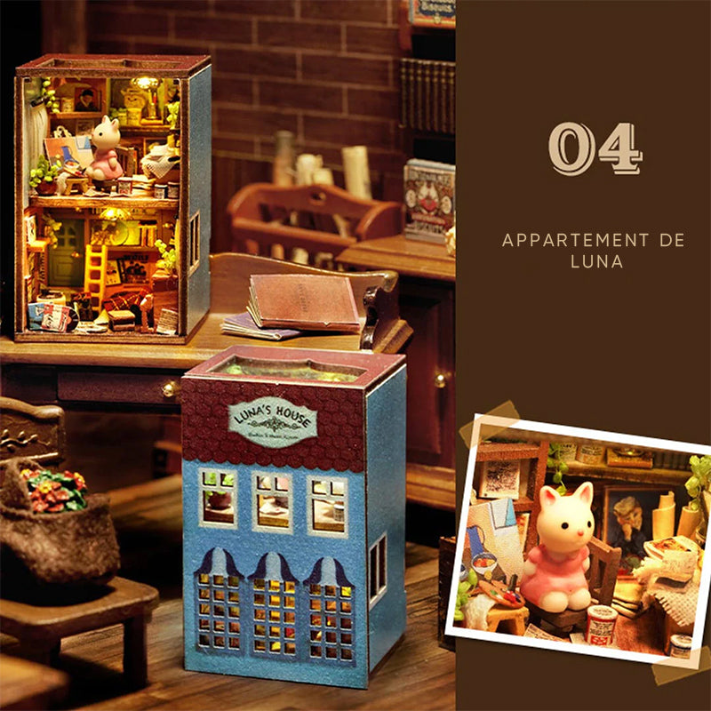 Kit de maison de poupée en bois Mini Rabbit Town avec meubles