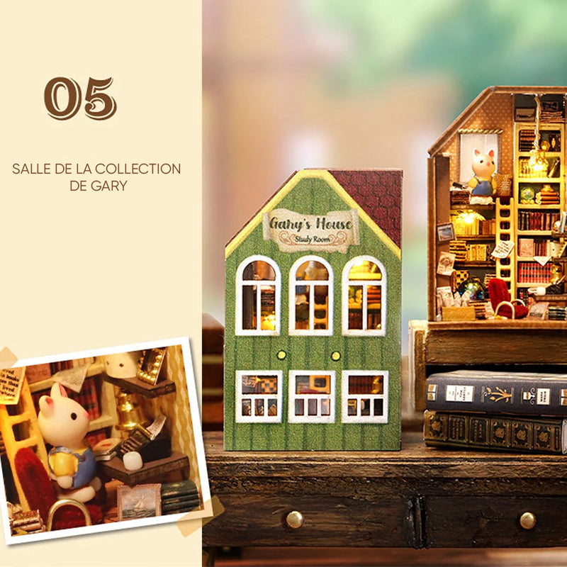 Kit de maison de poupée en bois Mini Rabbit Town avec meubles