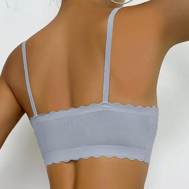 Soutien-gorge push-up sans armatures à bordure festonnée unie pour femme