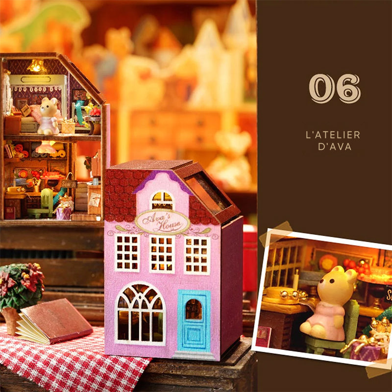 Kit de maison de poupée en bois Mini Rabbit Town avec meubles
