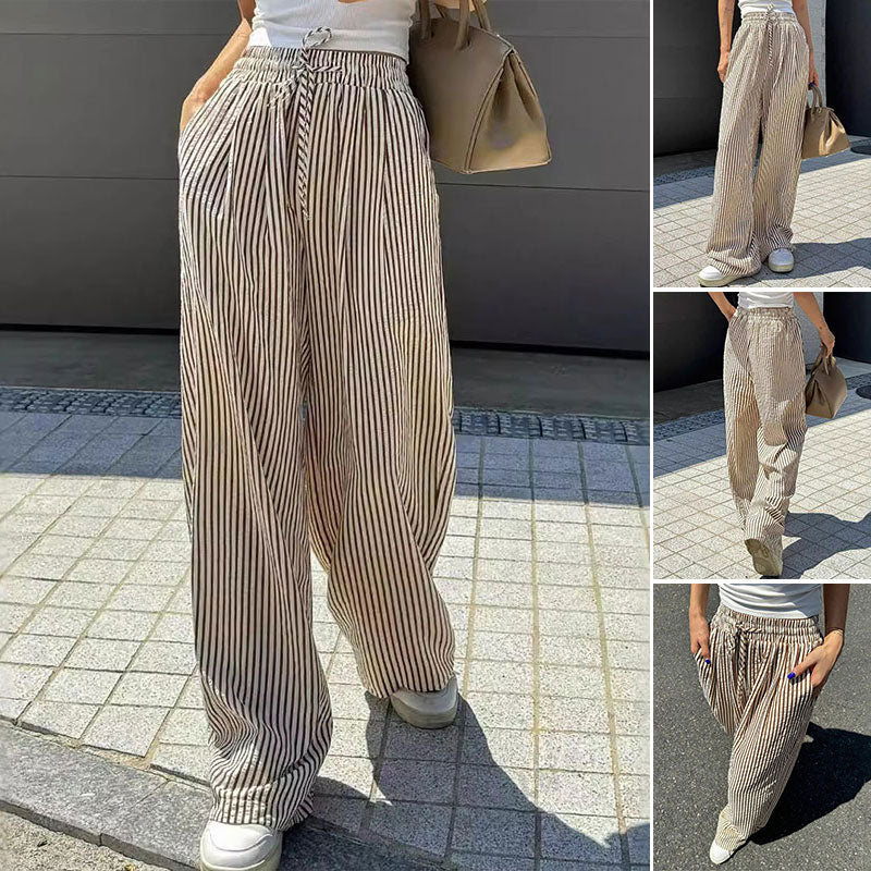 Pantalon large élastique taille haute ample et polyvalent