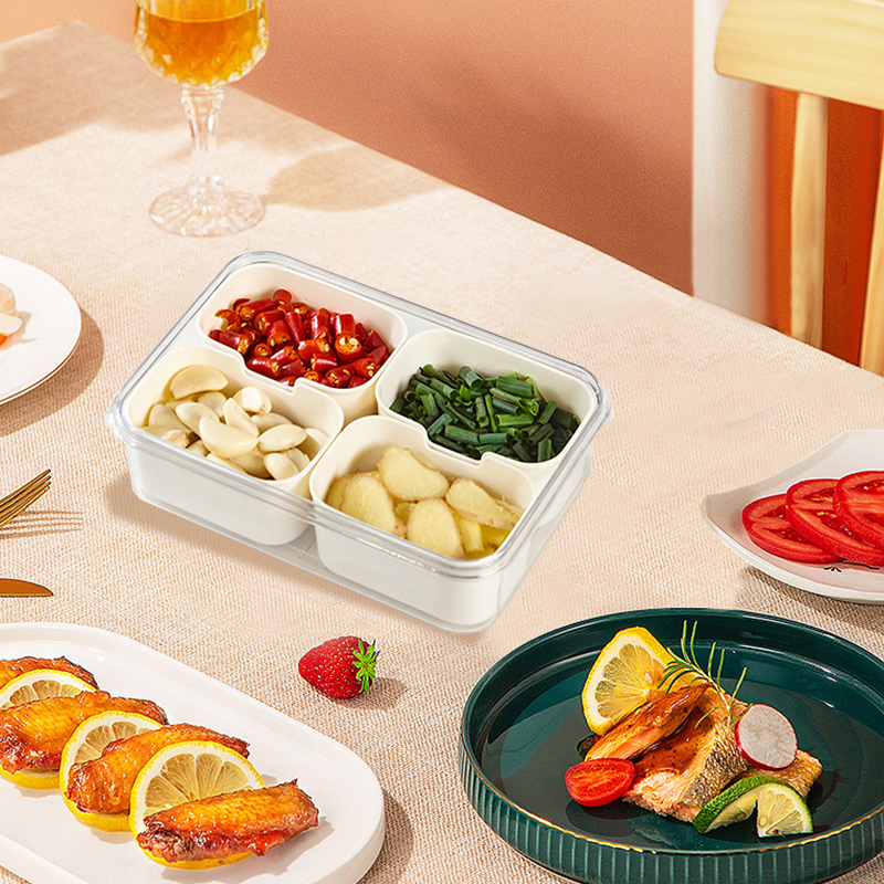 Boîte de conservation transparente pour aliments à plusieurs compartiments avec couvercle et poignée
