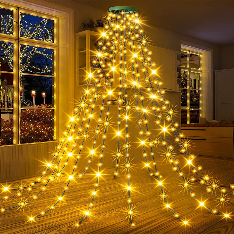 Lumières de cascade d'arbre de Noël avec anneau