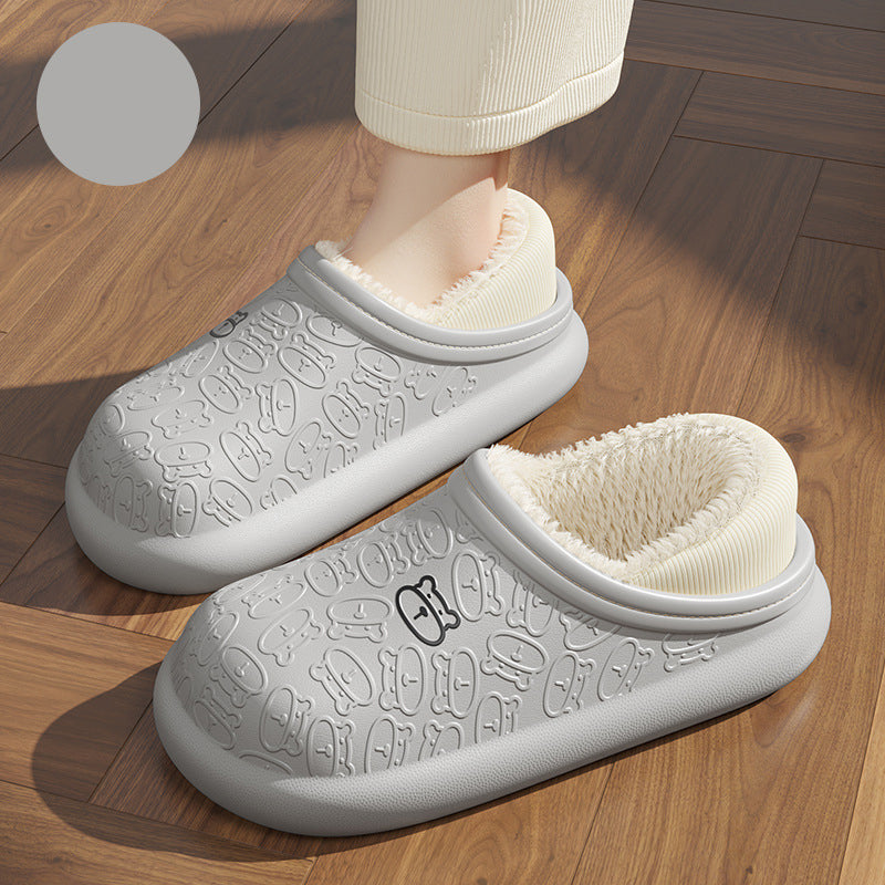 Pantoufles en Coton Imperméables avec Petit Ours en Relief pour la Maison