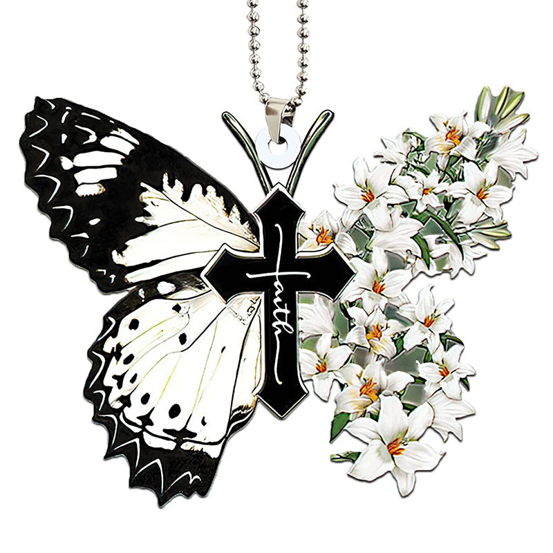 Accessoire Pour Rétroviseur de Voiture de Papillon avec Croix Chrétienne