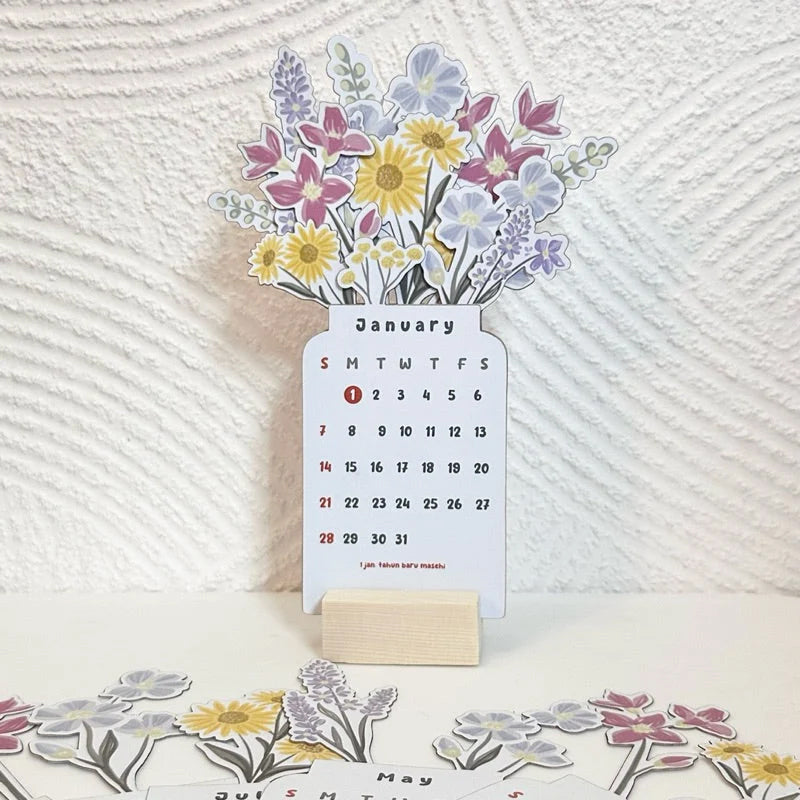 Calendrier de bureau 2024 avec cadre en bois