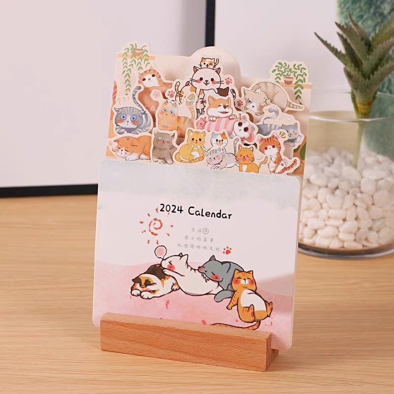 Calendrier de bureau 2024 avec cadre en bois