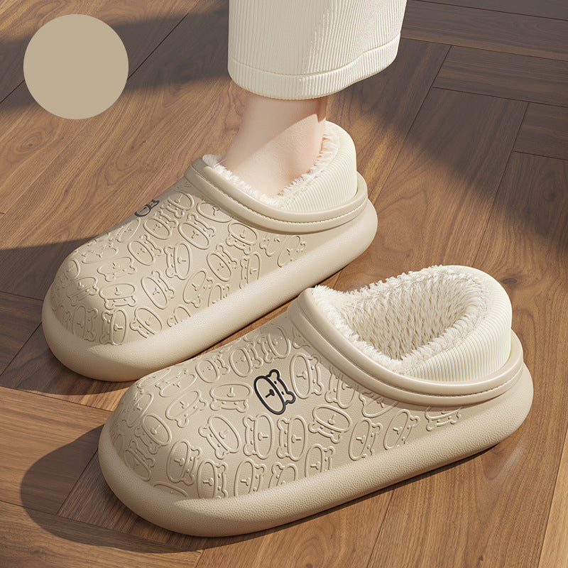 Pantoufles en Coton Imperméables avec Petit Ours en Relief pour la Maison