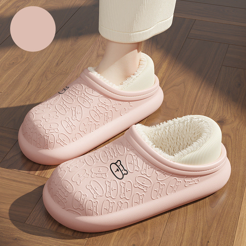 Pantoufles en Coton Imperméables avec Petit Ours en Relief pour la Maison