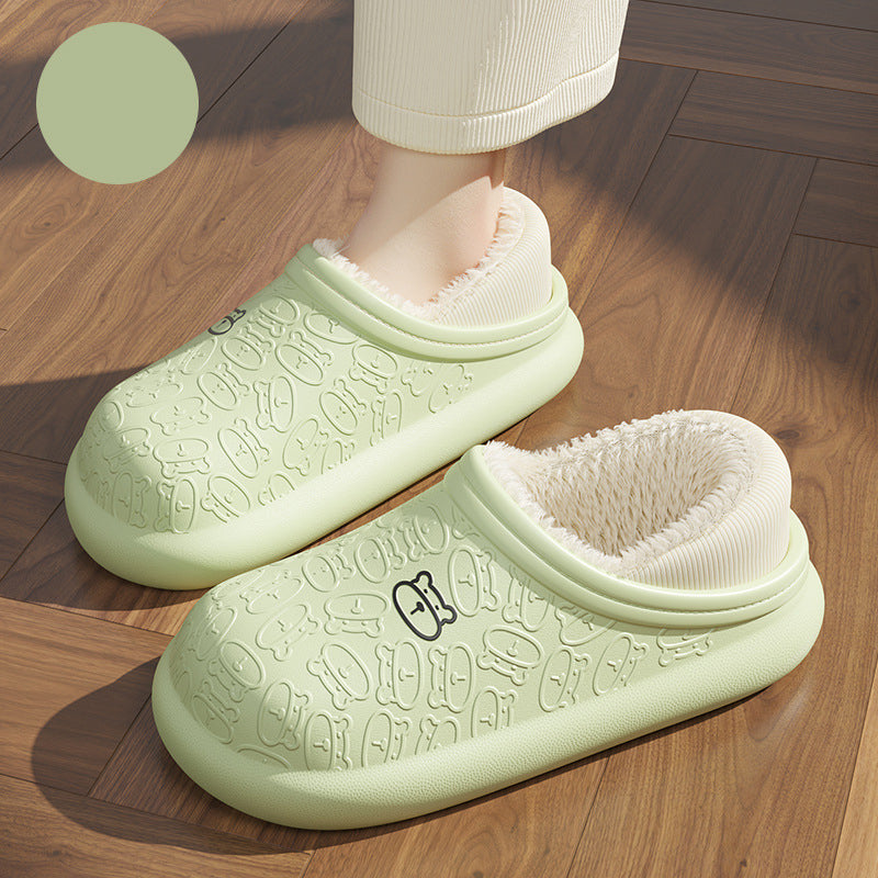 Pantoufles en Coton Imperméables avec Petit Ours en Relief pour la Maison