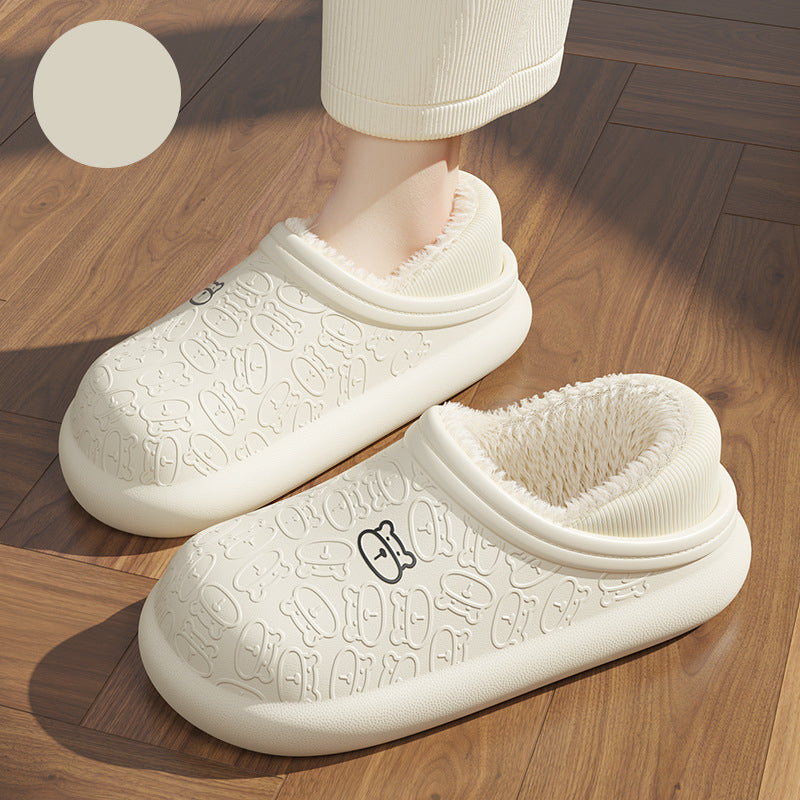 Pantoufles en Coton Imperméables avec Petit Ours en Relief pour la Maison
