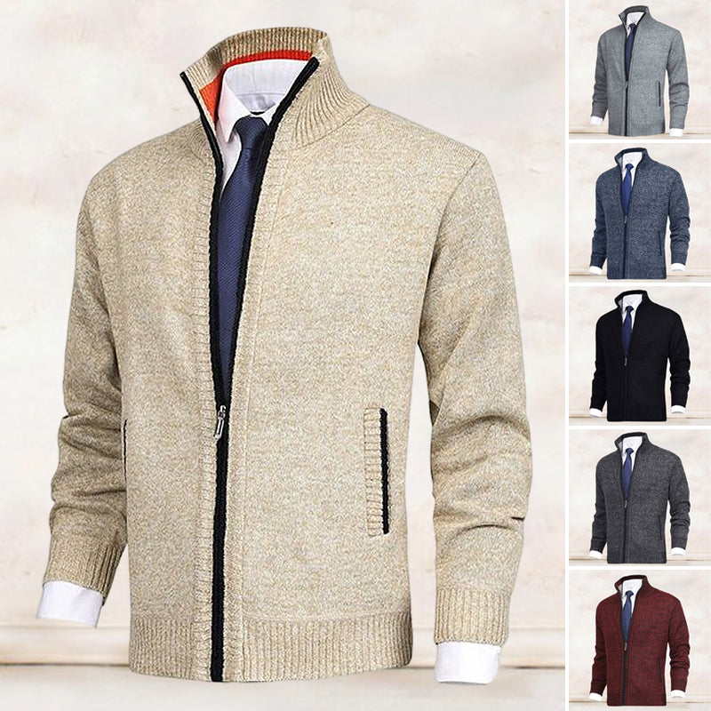 Veste de cardigan à col montant de couleur unie pour hommes