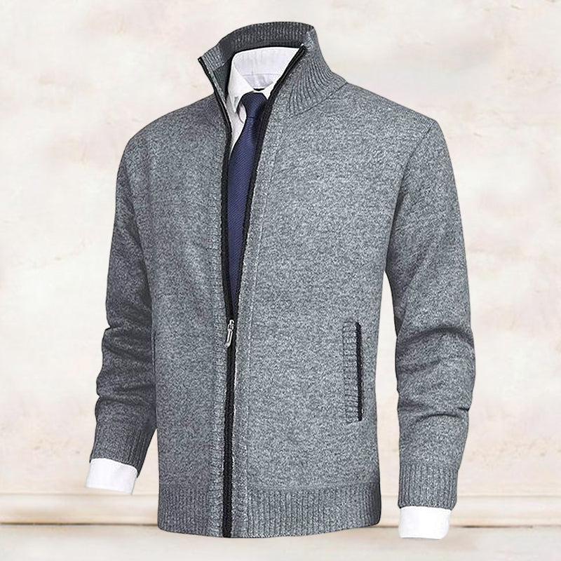 Veste de cardigan à col montant de couleur unie pour hommes