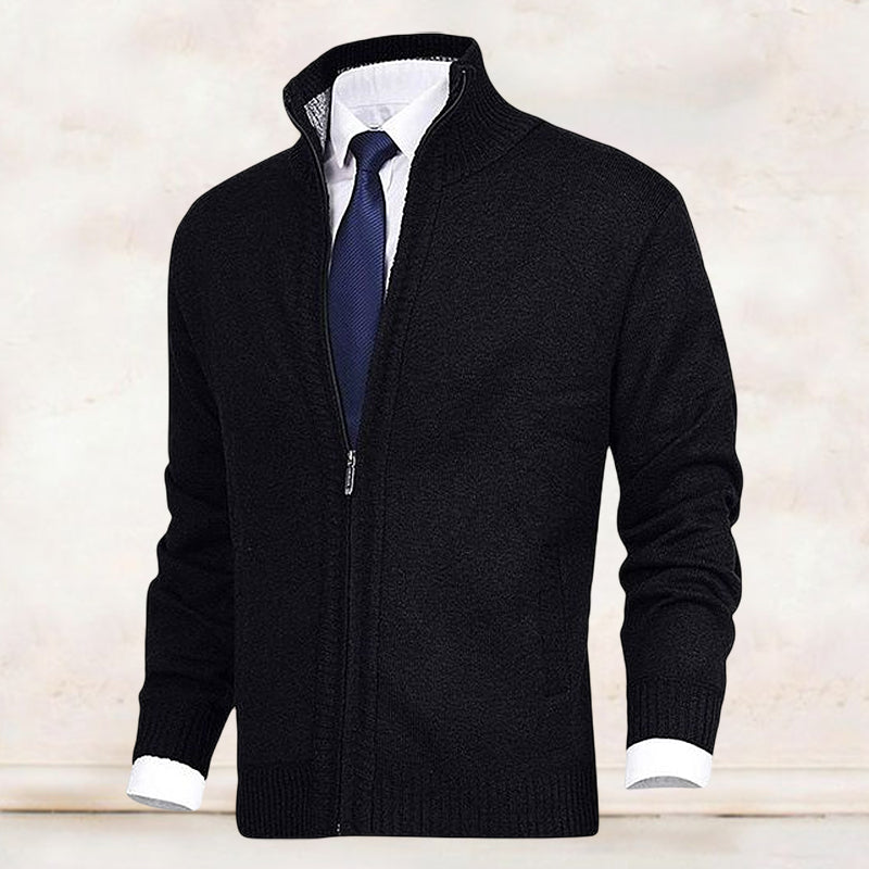 Veste de cardigan à col montant de couleur unie pour hommes