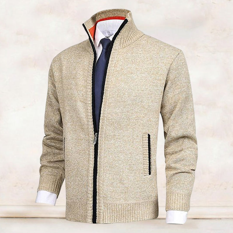Veste de cardigan à col montant de couleur unie pour hommes