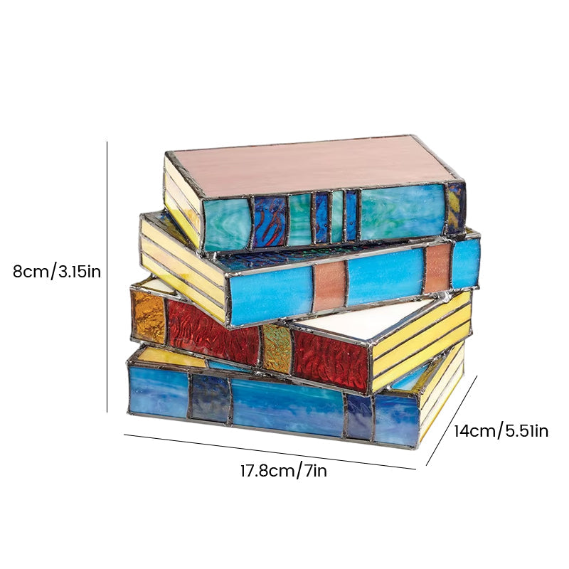 Lampe de livres empilés en vitrail
