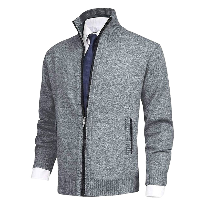 Veste de cardigan à col montant de couleur unie pour hommes