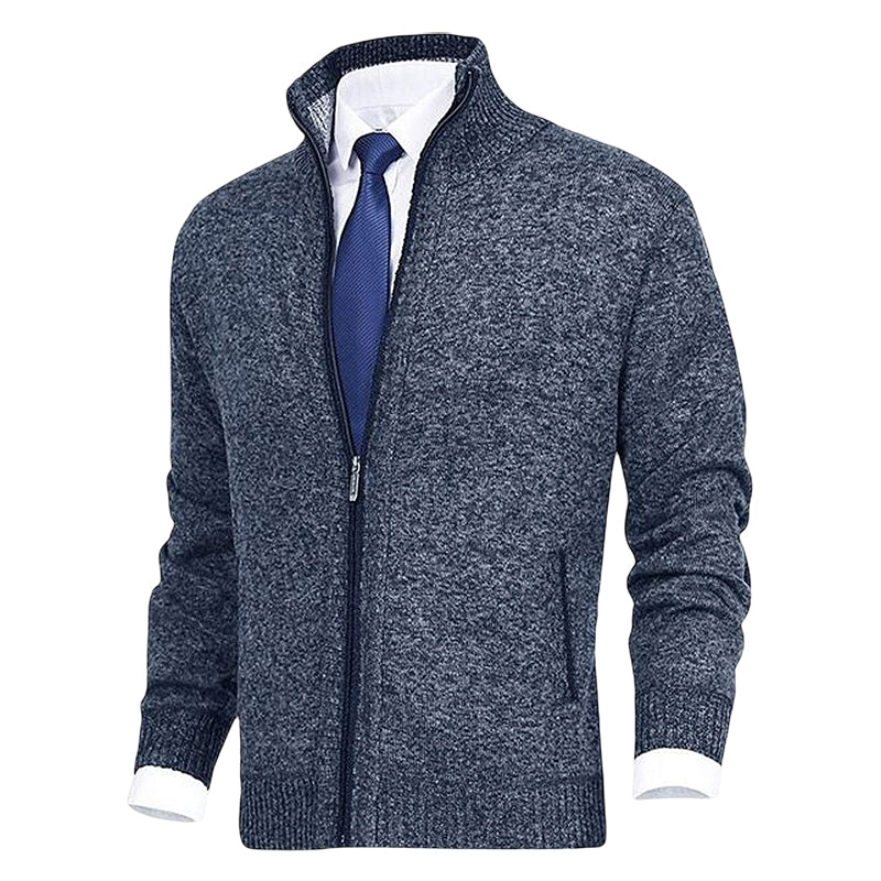 Veste de cardigan à col montant de couleur unie pour hommes