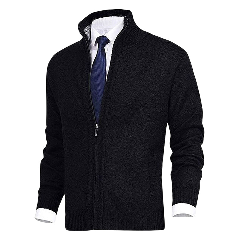 Veste de cardigan à col montant de couleur unie pour hommes