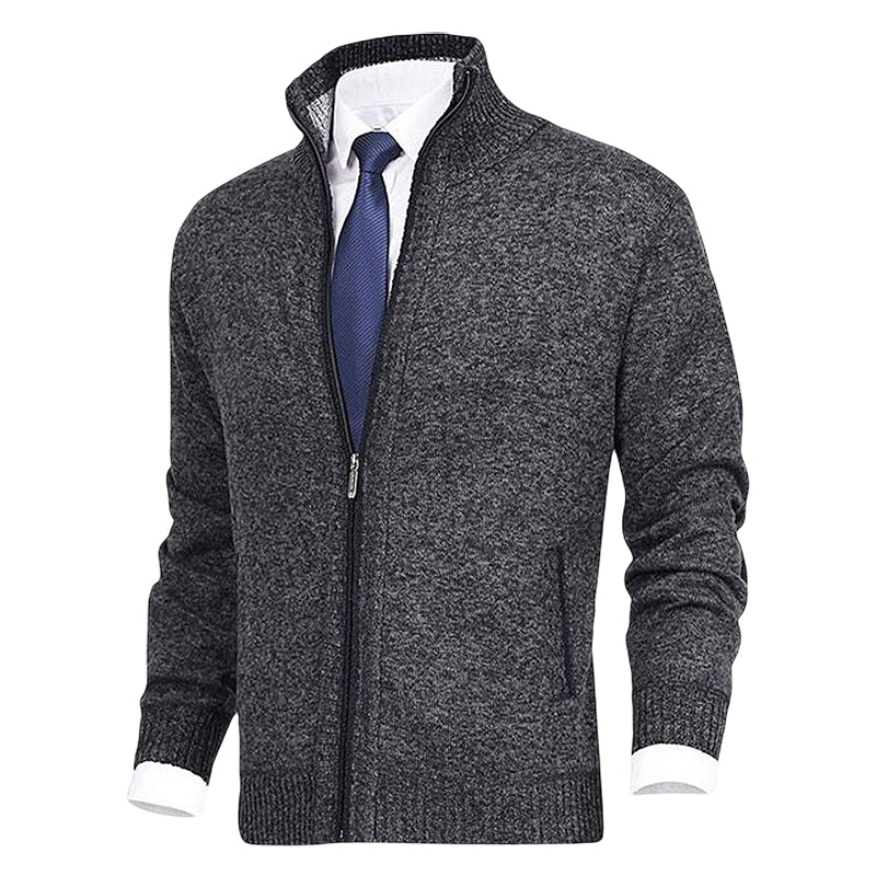 Veste de cardigan à col montant de couleur unie pour hommes