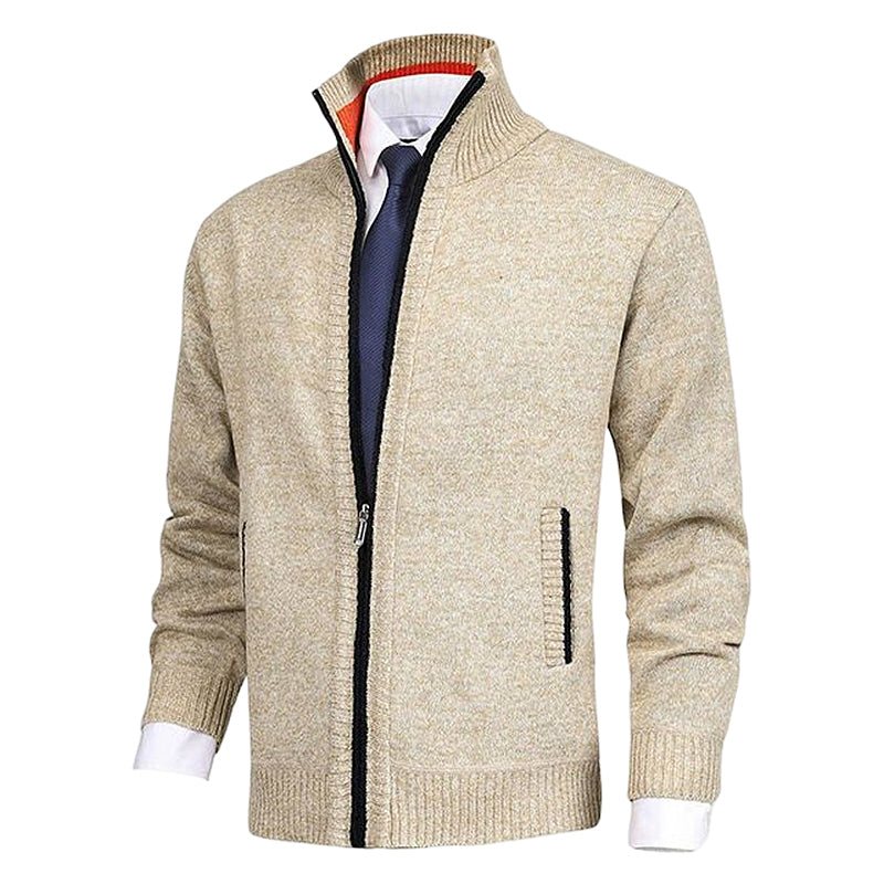 Veste de cardigan à col montant de couleur unie pour hommes