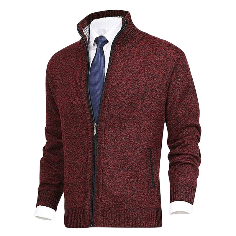 Veste de cardigan à col montant de couleur unie pour hommes