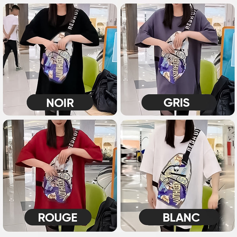 T-shirt à manches courtes avec sac à bandoulière unique pour femme avec poche zippée