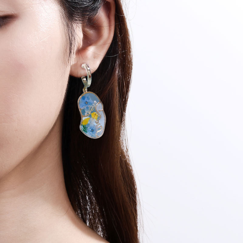 Boucles d'Oreilles Fleurs Pressées - Visage abstrait ne m'oublie pas fleur
