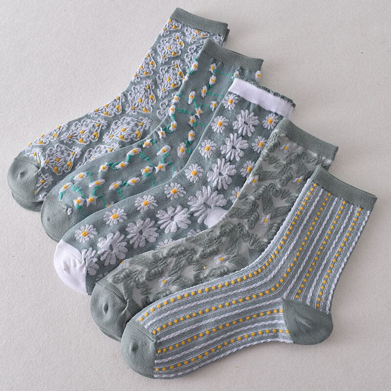 Chaussettes en coton à fleurs pour femmes (10 paires)