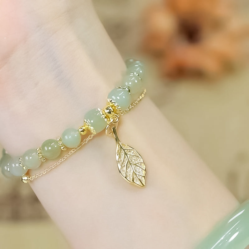 Bracelet feuille d'or jade Hetian