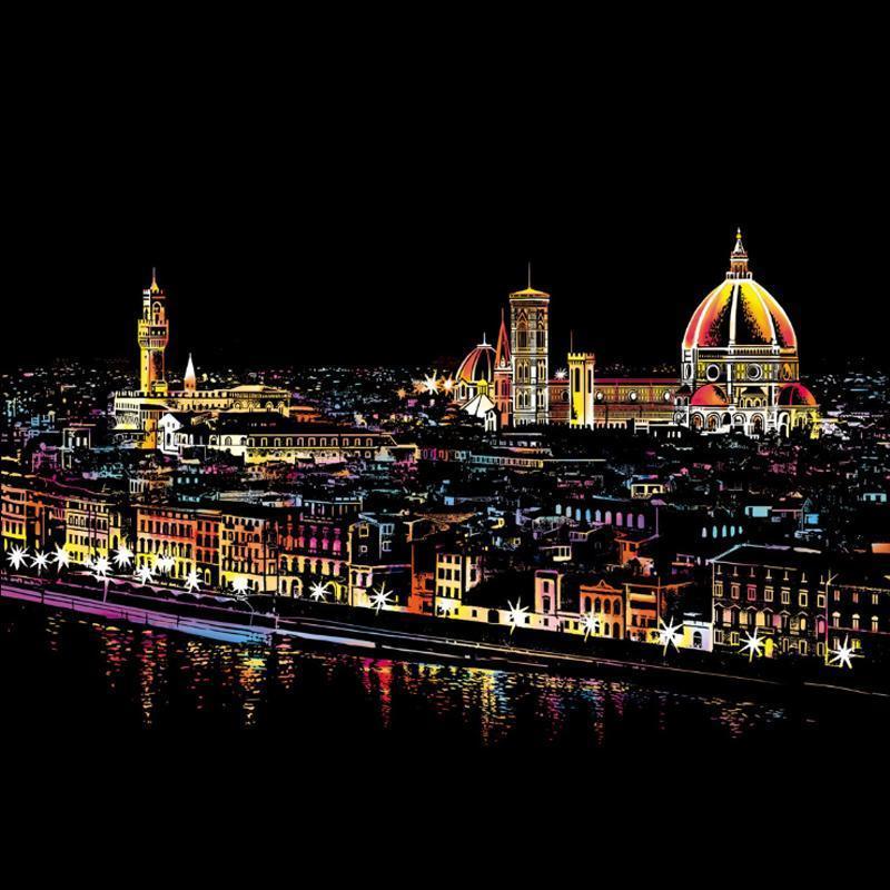 Peinture par Grattage Colorée de Scènes de Nuit