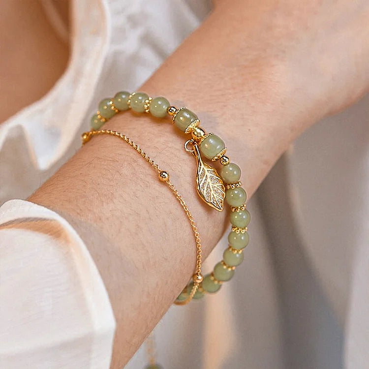 Bracelet feuille d'or jade Hetian