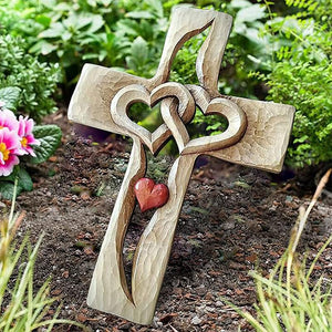 Croix En Bois Sculpté Coeurs Entrelacés