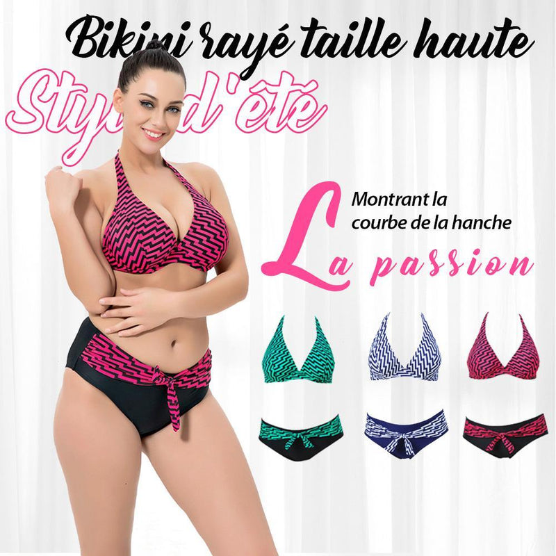 Bikini rayé taille haute Sexy