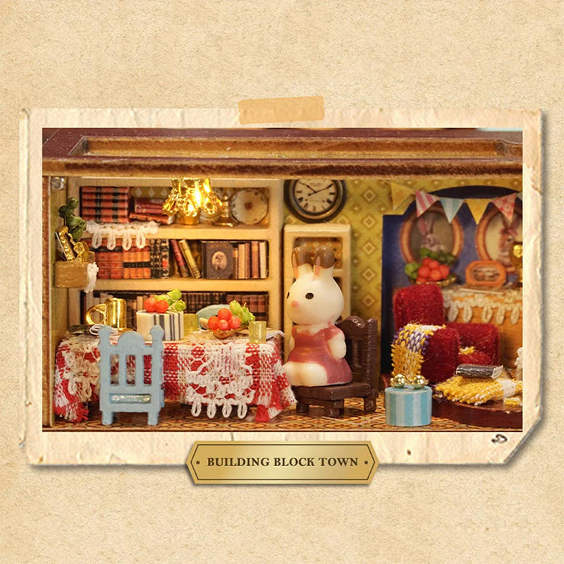 Kit de maison de poupée en bois Mini Rabbit Town avec meubles