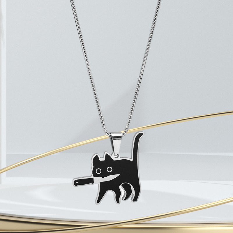 Collier Noir en Forme de Chat Avec Couteau