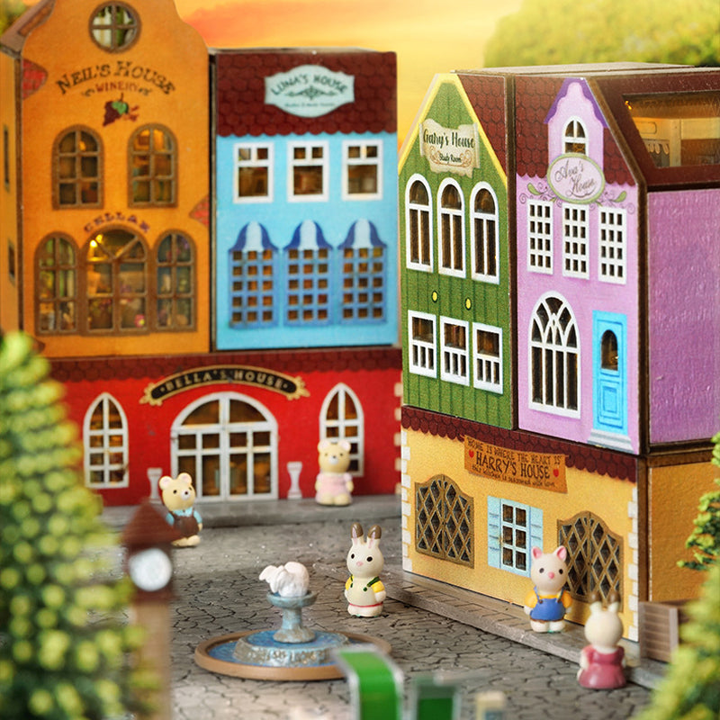 Kit de maison de poupée en bois Mini Rabbit Town avec meubles