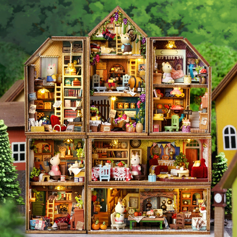 Kit de maison de poupée en bois Mini Rabbit Town avec meubles