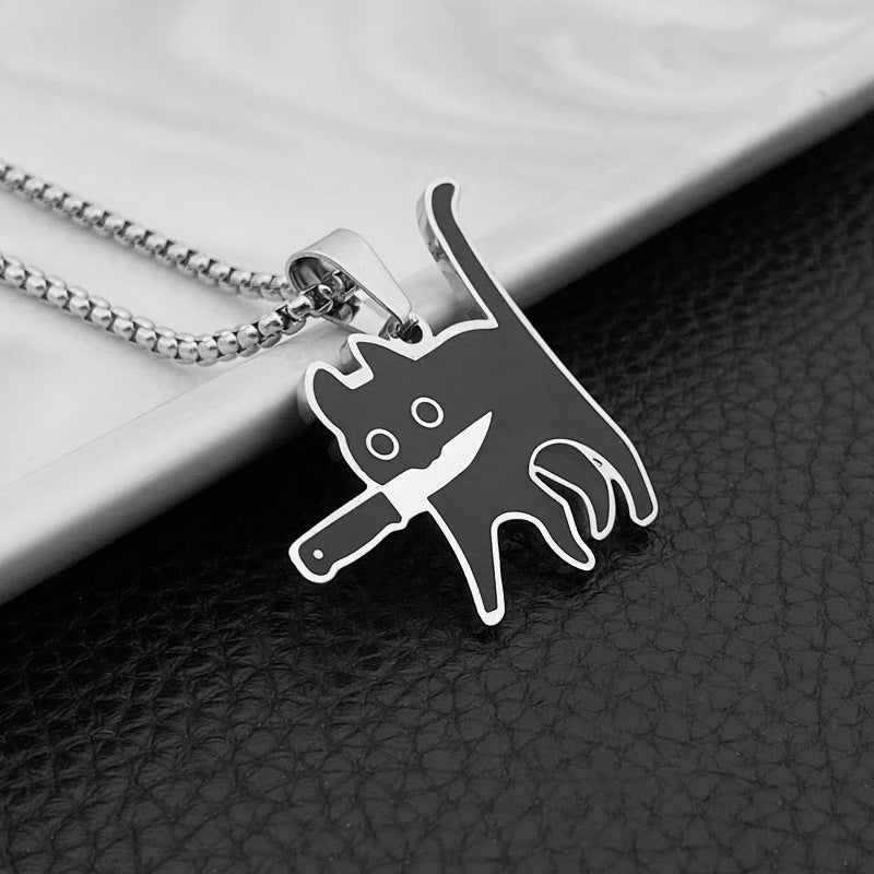 Collier Noir en Forme de Chat Avec Couteau