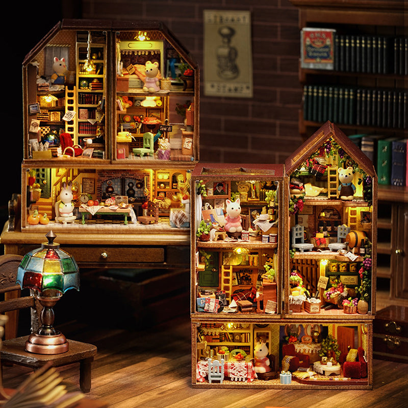 Kit de maison de poupée en bois Mini Rabbit Town avec meubles